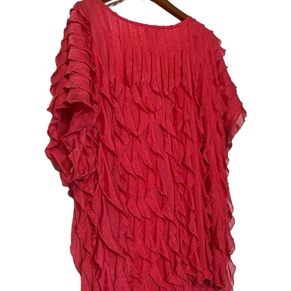 Pink Ruffle Short Puff Sleeve Blouse Shirt Women’s - Picture 9 of 12